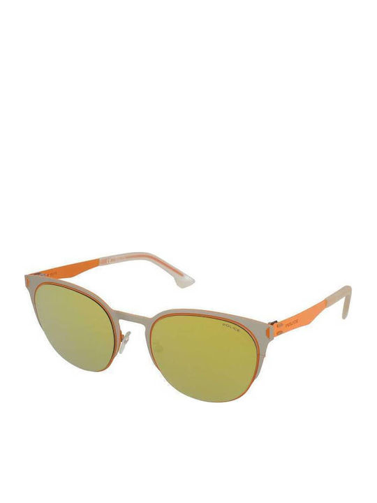 Police Flow 3 Women's Sunglasses with Silver Metal Frame and Orange Mirror Lens SPL341S34G