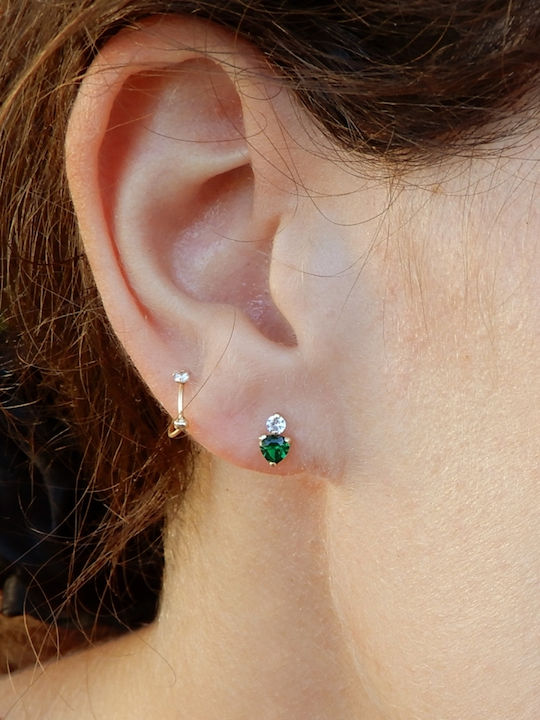 Art D Earrings Single Gold 14K Zircon Ade-401 White Green