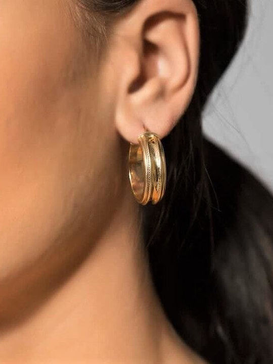 Yellow Gold Earrings 14K Hoop Earrings Wide Sk11100026