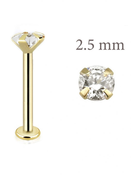 Precious 14K Gold Single Stone Zircon Goat Labret Glb-z25 Transparent Earrings