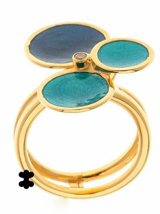 Damen Silber Vergoldetes Ring 925° Blau & Türkis Emaille