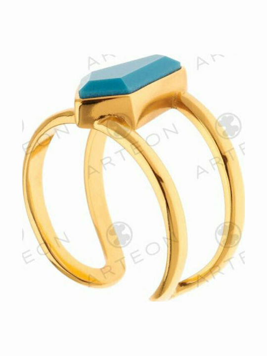 Women's Silver Gold Plated Ring 925° Decorated with Turquoise Crystal