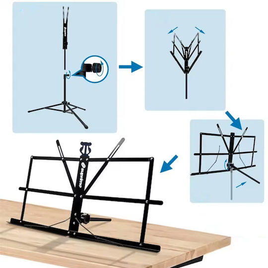 Suprimo D1 Music Stand Sheet Holder Tripod Adjustable Foldable Cover Set 65-130 Cm Up To 12 Kg Storage Bag Πτυσόμενο Τρίποδο Αναλόγιο Μουσικής Παρτιτούρες Θήκη Μεταφοράς