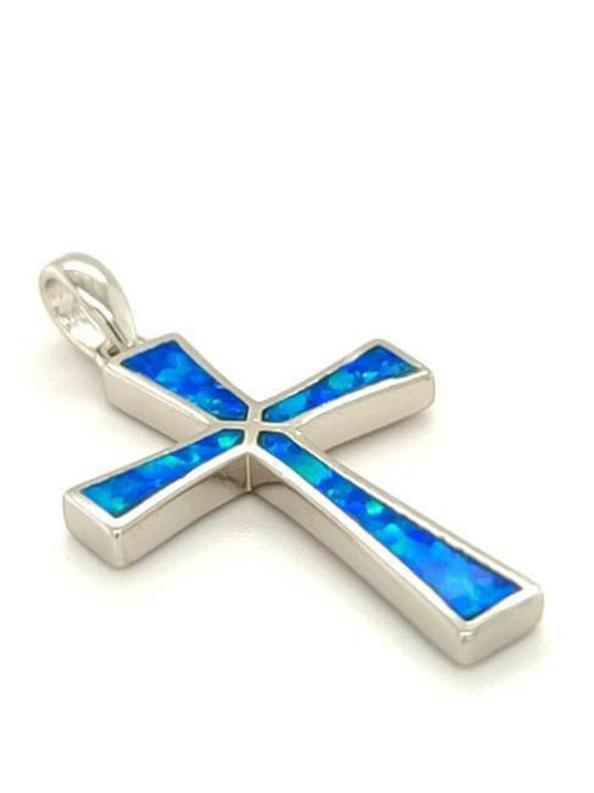 Μενταγιόν Ασήμι 925° Σταυρός Τεχνητό Opal Μενταγιόν Ασήμι 925° Σταυρός Τεχνητό Opal