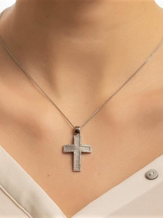 White Gold Women's Cross K14 Zircon St11200976