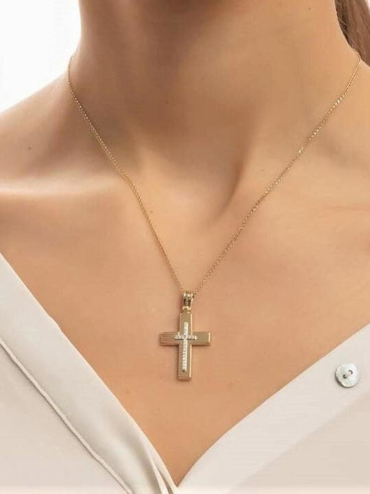 Yellow Gold Women's Cross K14 Zircon St11101063