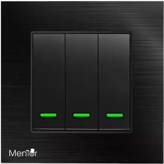 Wall Switch Wi-Fi Lighting Triple with Frame Black
