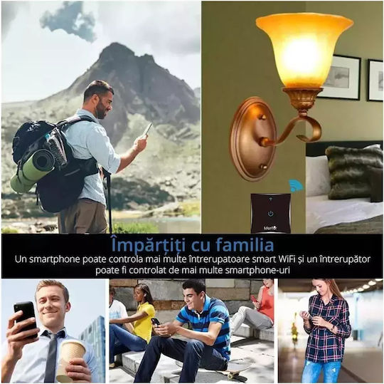Încastrat Comutator de Perete Wi-Fi Iluminat Sens unic cu Cadru Negru