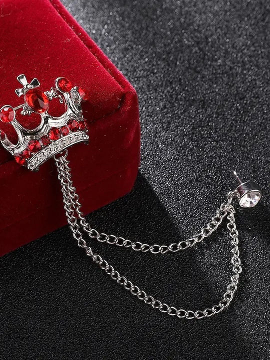 Ασημί Καρφίτσα Πέτου Crown Κόκκινο Κρύσταλλο