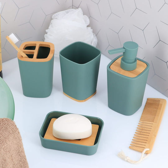 Countertop Bamboo Cup Holder Green Mint with Bamboo Base