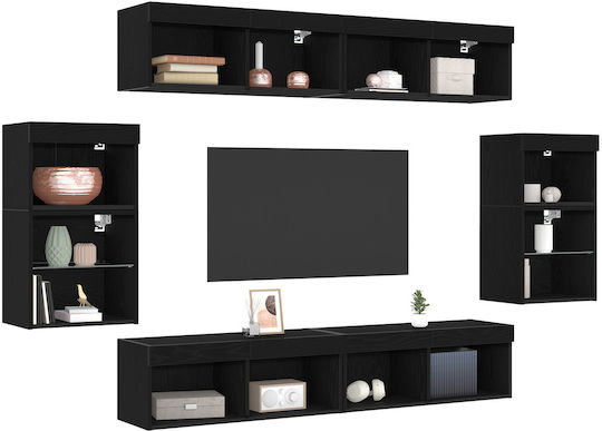 Living Room TV Unit with Lighting Black Oak