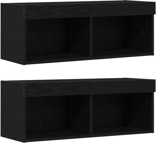 Living Room TV Unit with Lighting Black Oak