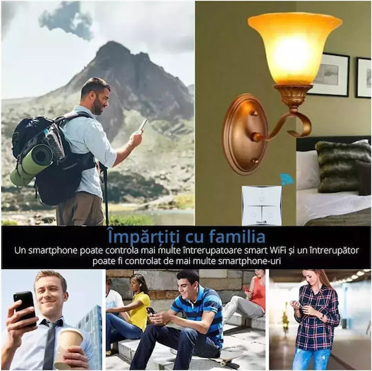 Comutator De Perete Electric Încastrat Tactil Wi-Fi Triplu Cu Ramă Mediu Alb
