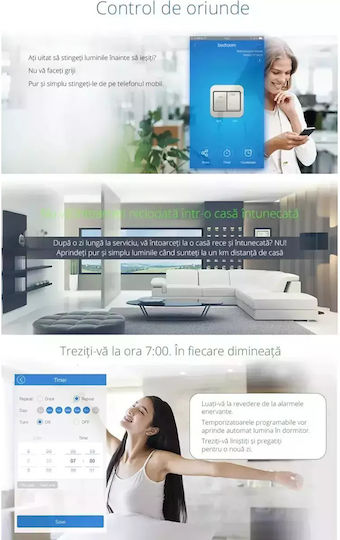 Comutator De Perete Electric Încastrat Tactil Wi-Fi Triplu Cu Ramă Neagră