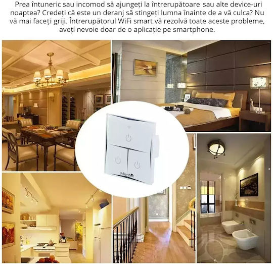 Comutator De Perete Electric Încastrat Tactil Wi-Fi Triplu Cu Ramă Mediu Alb