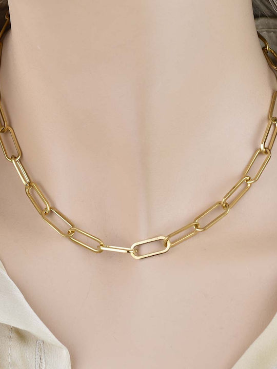 Romeo Chain Gold 7mm Αλυσίδα Λαιμού Ανοξείδωτο Ατσάλι 316l 45 Cm