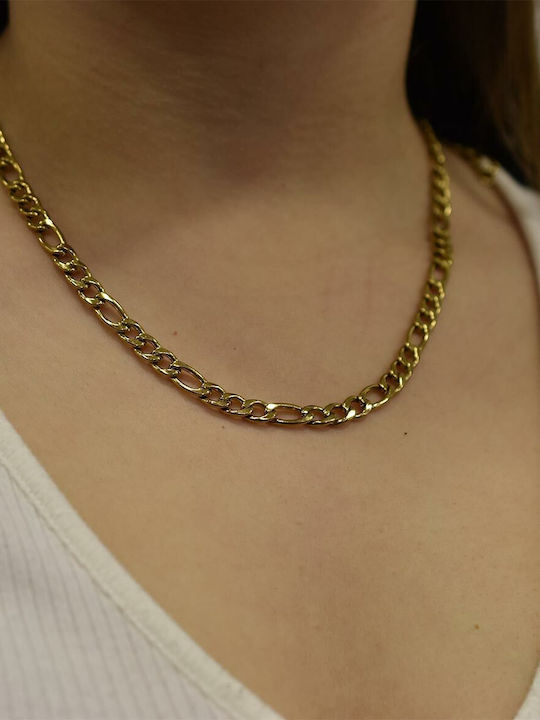 Figaro Chain Gold 6mm Αλυσίδα Λαιμού Ανοξείδωτο Ατσάλι 316l 40 Cm