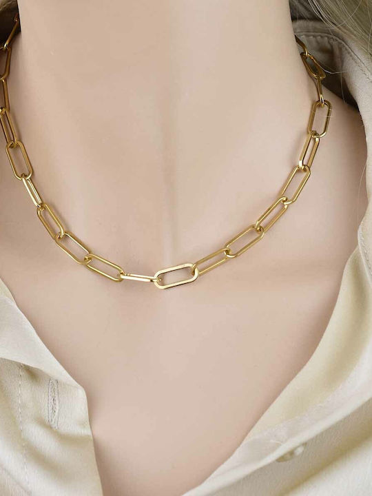 Romeo Chain Gold 7mm Αλυσίδα Λαιμού Ανοξείδωτο Ατσάλι 316l 50 Cm
