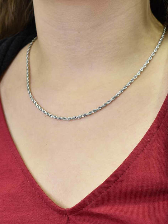 Dennis Rope Chain Silver 3mm Αλυσίδα Λαιμού Ανοξείδωτο Ατσάλι 316l 45 Cm