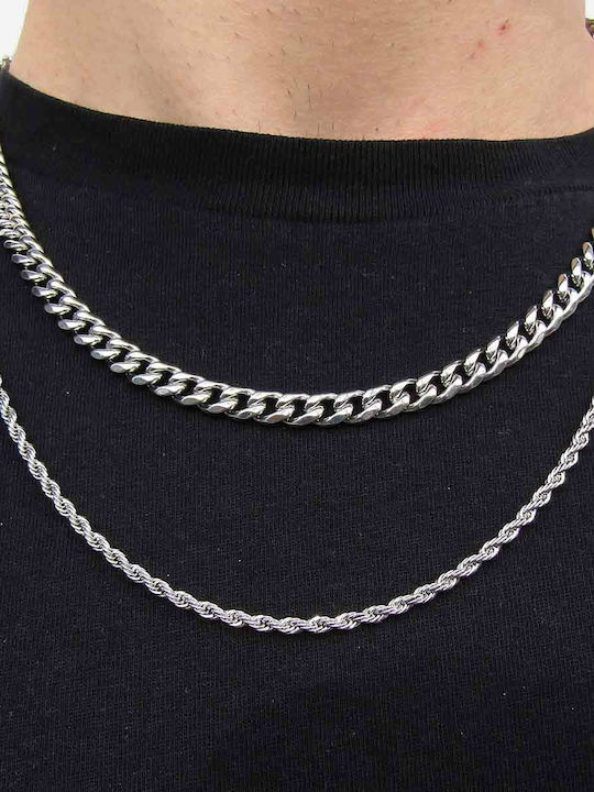 Dennis Rope Chain Silver 3mm Αλυσίδα Λαιμού Ανοξείδωτο Ατσάλι 316l 45 Cm