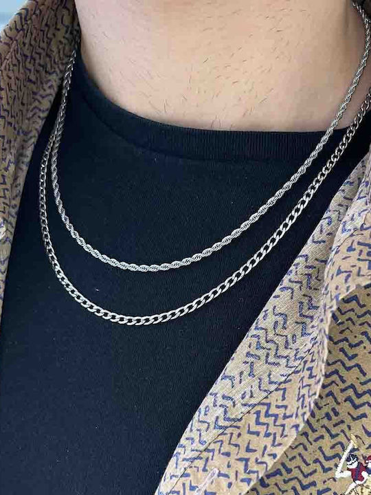 Dennis Rope Chain Silver 3mm Neck Chain Stainless Steel 316L 60 Cm