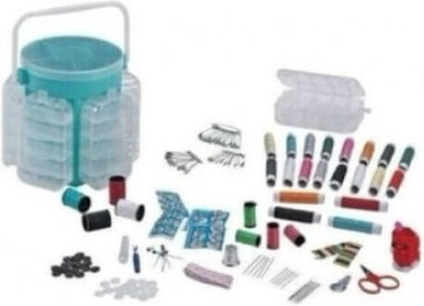 Set Portabil De Cusut Și Croitorie 200 Piese Organizator Din Plastic Mâner Albastru