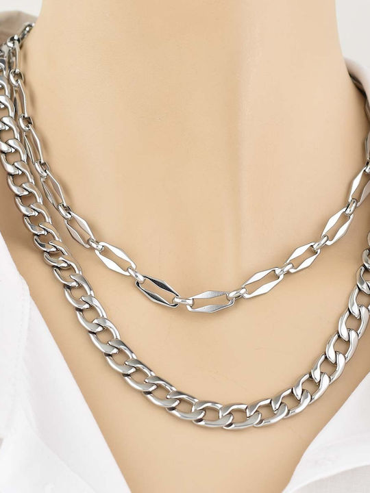 Bohemian Вериги Сребърна 7мм Вериги Врат Неръждаема Стомана 316l 60 См
