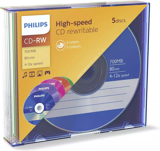 Philips Rewritable CD-RW 12x 700MB 5pcs