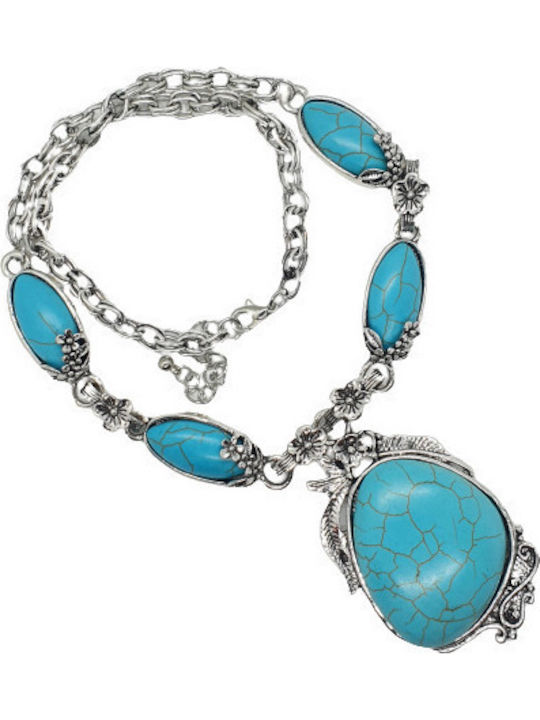 Jewelry Set Necklace Earrings Vintage Boho Drop Shape Turquoise Stones S21