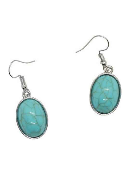 Jewelry Set Necklace Earrings Vintage Boho Oval Shape Turquoise Stones S23