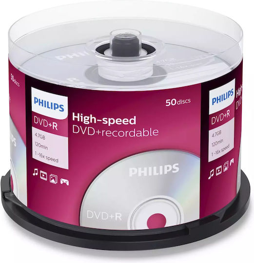 Philips Εγγράψιμα DVD+R 16x 4.7GB Cake Box 50τμχ