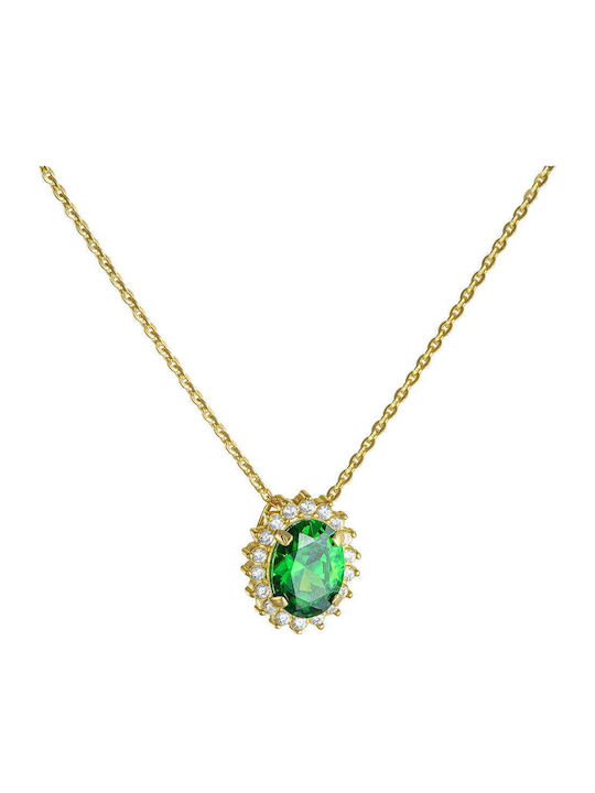 Set De Bijuterii Coliere & Cercei Rozeta Ovală Piatra Centrală Verde Zircon & Albe Rotunde Perimetrale Set-22101y
