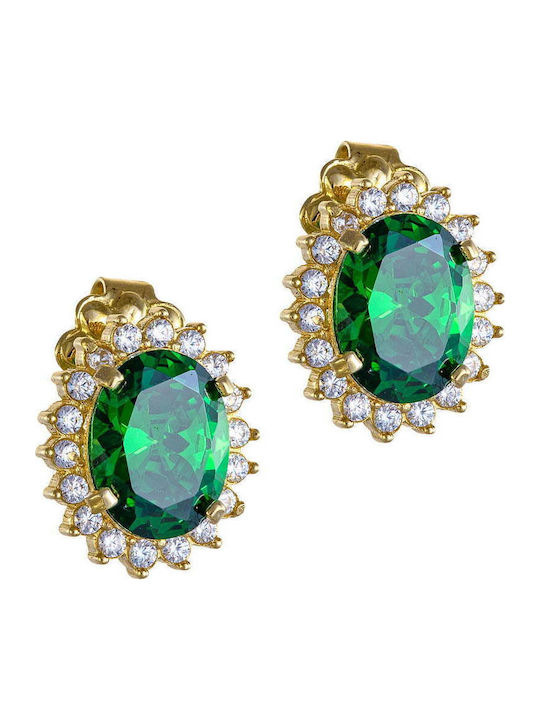 Jewelry Set Necklace & Earrings Rosette Oval Green Central Zircon Stone & White Round Perimeter Set-22101y