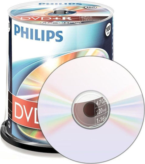 Philips Εγγράψιμα DVD+R 16x 4.7GB Cake Box 100τμχ
