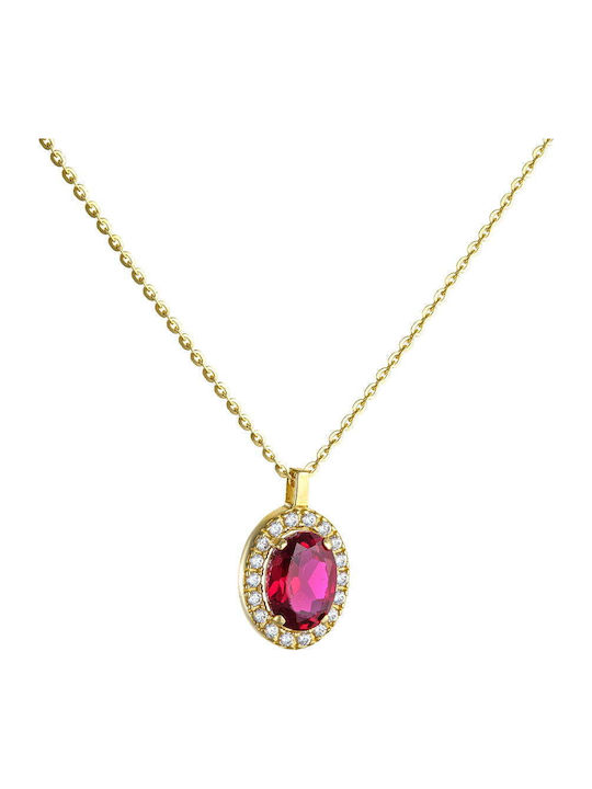 14K Gold Rosette Jewelry Set Comprising Necklace Ring Earrings Oval Red Central Zircon Stone & White Peripheral Stones Set-22104y