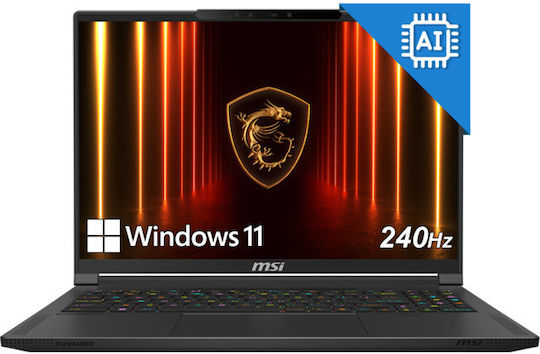 MSI Stealth A16 AI+ A3XWHG 16" OLED QHD+ 240Hz (Ryzen AI 300 Series-9 ХX 370/32GB/1TB SSD/GeForce RTX 5070 Ti/W11 Home) (Международна английска клавиатура)