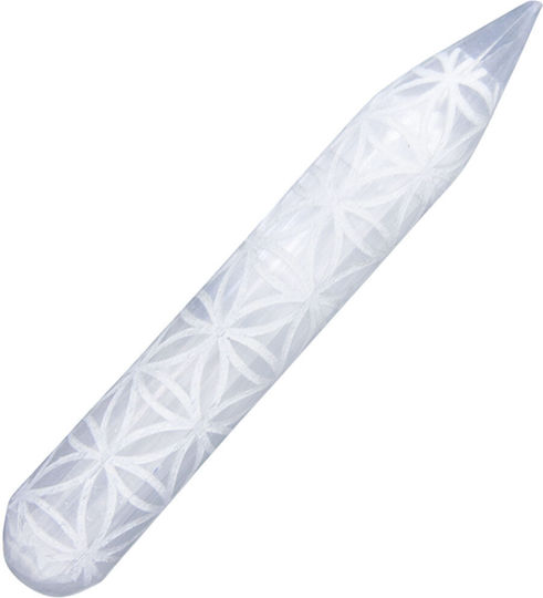 Massage Stab Weißer Serpentin Blumen des Lebens 15cm