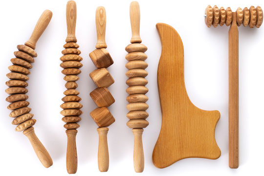 Maderotherapy Wooden Massage Tools Maderotherapy Set of 6 4x Massage Rollers 40cm 1x T-Roller 37x13cm 1x Spatula 33x16cm 1x 5 Centimeters