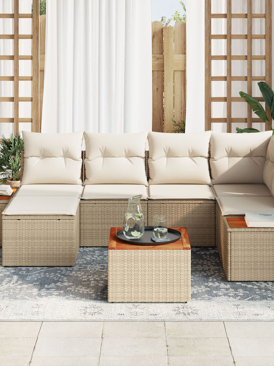 Scaun de exterior Rattan Grădină Bej cu pernă 7buc 55x81cm