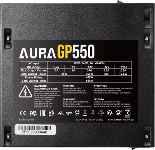 Gamdias Aura GP550 550W Black Computer Power Supply Full Wired