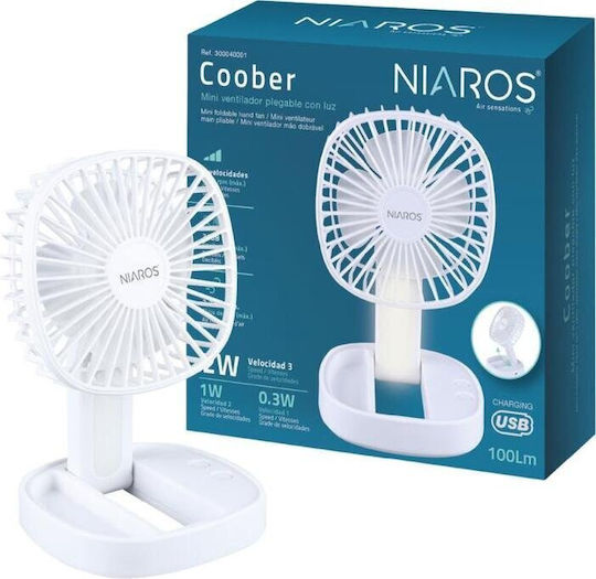 Niaros Ανεμιστηράκι USB Αναδιπλούμενο 3W Λευκό 300040001