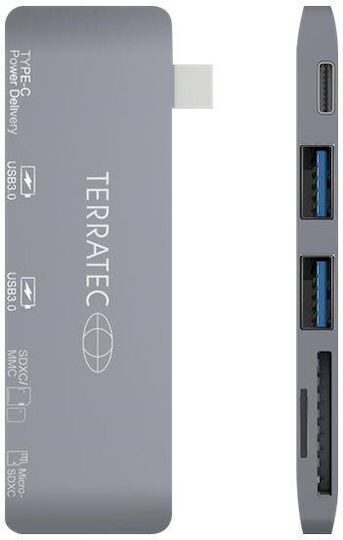 TerraTec Connect C7 Hub 2 Ports USB 3.2 with USB-C Connection Gray