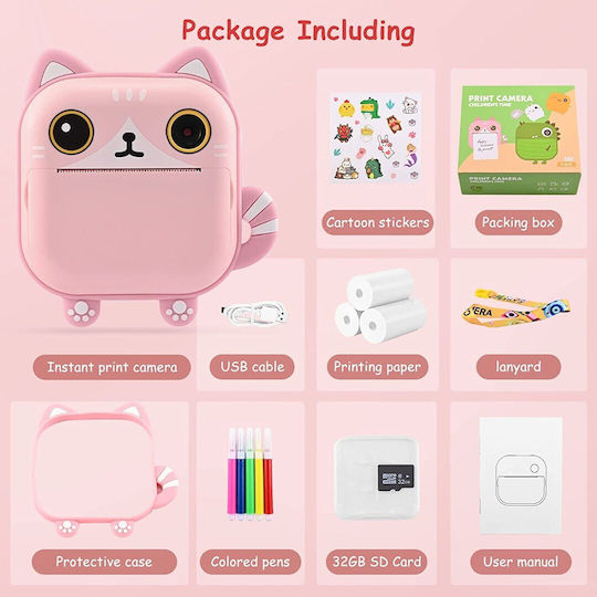M2 Cute Rabbit Compact Φωτογραφική Μηχανή 48MP με Οθόνη 2.4" Θερμικής Εκτύπωσης Κίτρινη