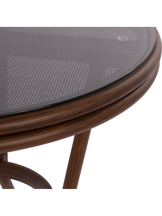 Moses Outdoor Dinner Free Standing Table with Glass Surface and Aluminum Frame Brown 70x70x76cm