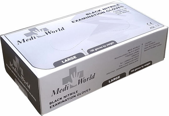 Medi World Γάντια Νιτριλίου Χωρίς Πούδρα Μαύρο 100τμχ