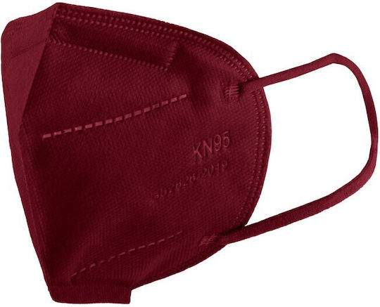 Burgundy 3D Non-Reusable Face Protective Mask Kn95 FFP2 5 Layers Protection GB2626-2006 10 Pieces