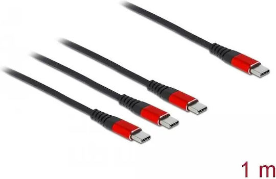 DeLock Regular USB to 3x Type-C Cable Μαύρο 1m (86713)