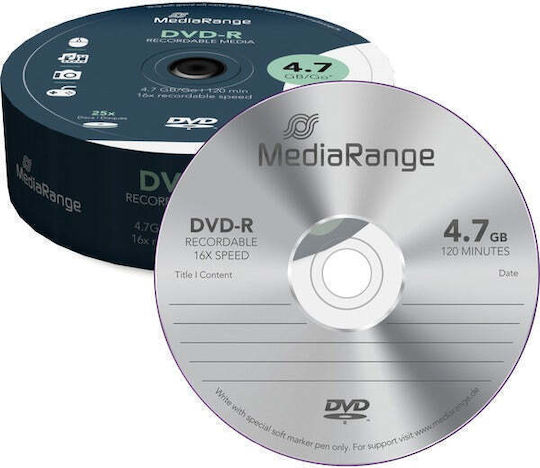 MediaRange Εγγράψιμα DVD-R 16x 4.7GB Cake Box 25τμχ
