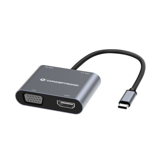 Conceptronic USB-C Docking Station με HDMI 4K PD Γκρι (DONN16G)