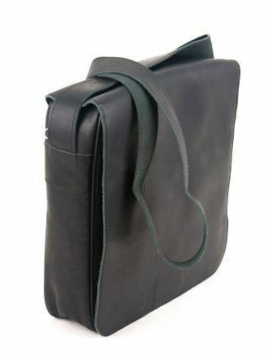 Kouros Leather Men's Shoulder Bag Flap 15 Black